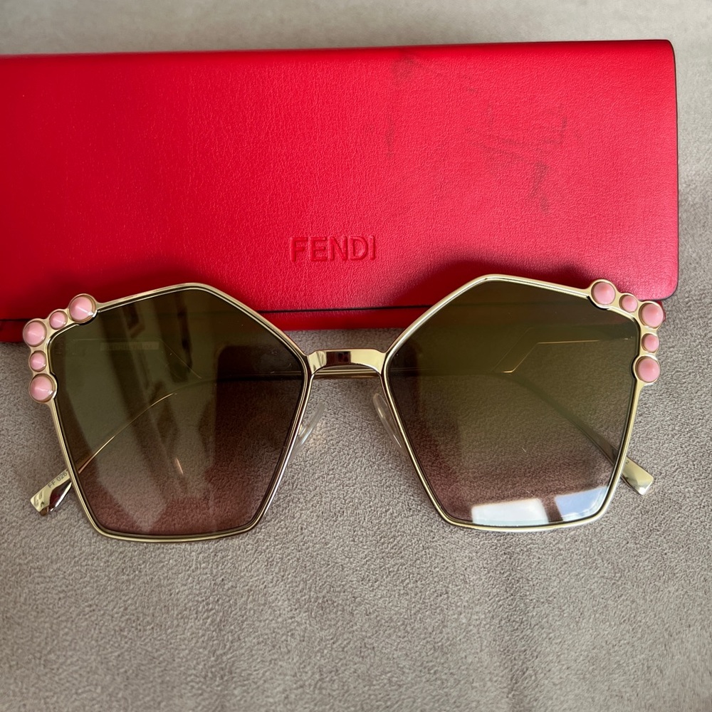 Fendi Pink Rose Gold Stud pentagon sunglasses